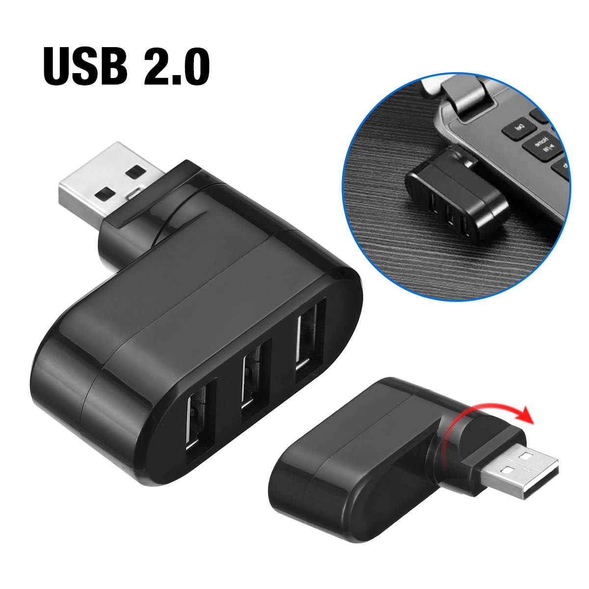 FirstPower 3 Port USB 2.0 Mini Rotate Splitter Adapter Hub for PC Laptop Notebook Expansion