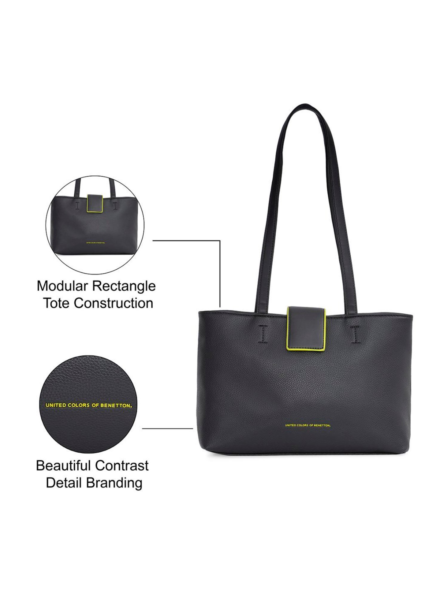 United Colors of Benetton Ariyah Black PU Solid Tote Handbag