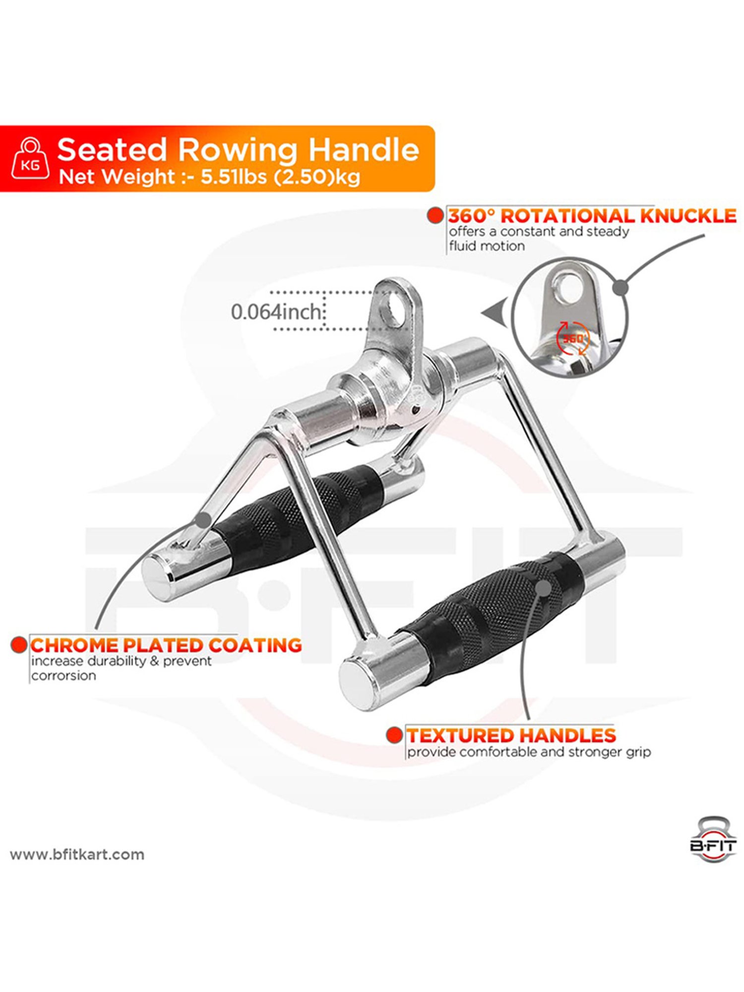 B Fit Upgraded Rowing Handle Revolving Seated Row Double D V Handle Attachmentle (Silver)