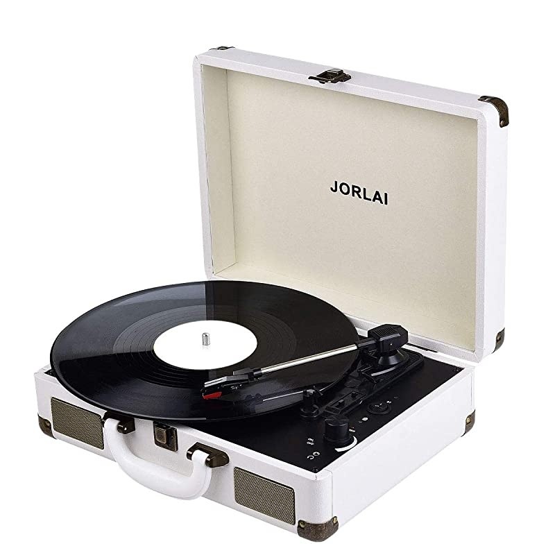 Record Player Bluetooth Vinyl Turntable 3 Speed Vintage Record Players with Stereo Speakers Belt Driven Portable Nostalgic Phonograph White