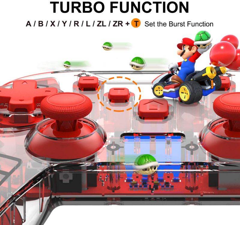 CUUWE Wireless Transparent Switch Controller, Wireless Pro Bluetooth Connection Controller,  for Switch The Remote Game Board With Joystick, Adjustable Turbo Vibration Game Handle