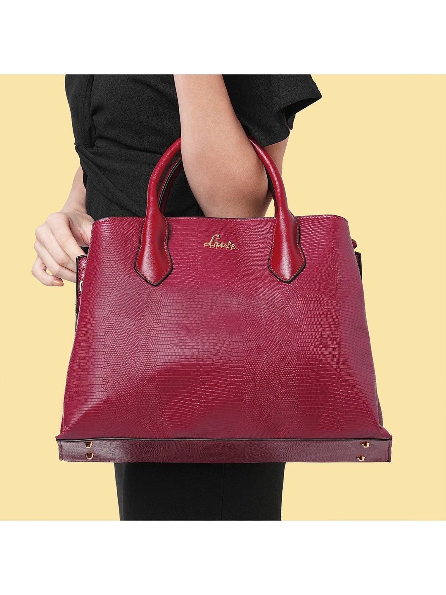 Lavie Liz Tallon Maroon Synthetic Textured Handbag