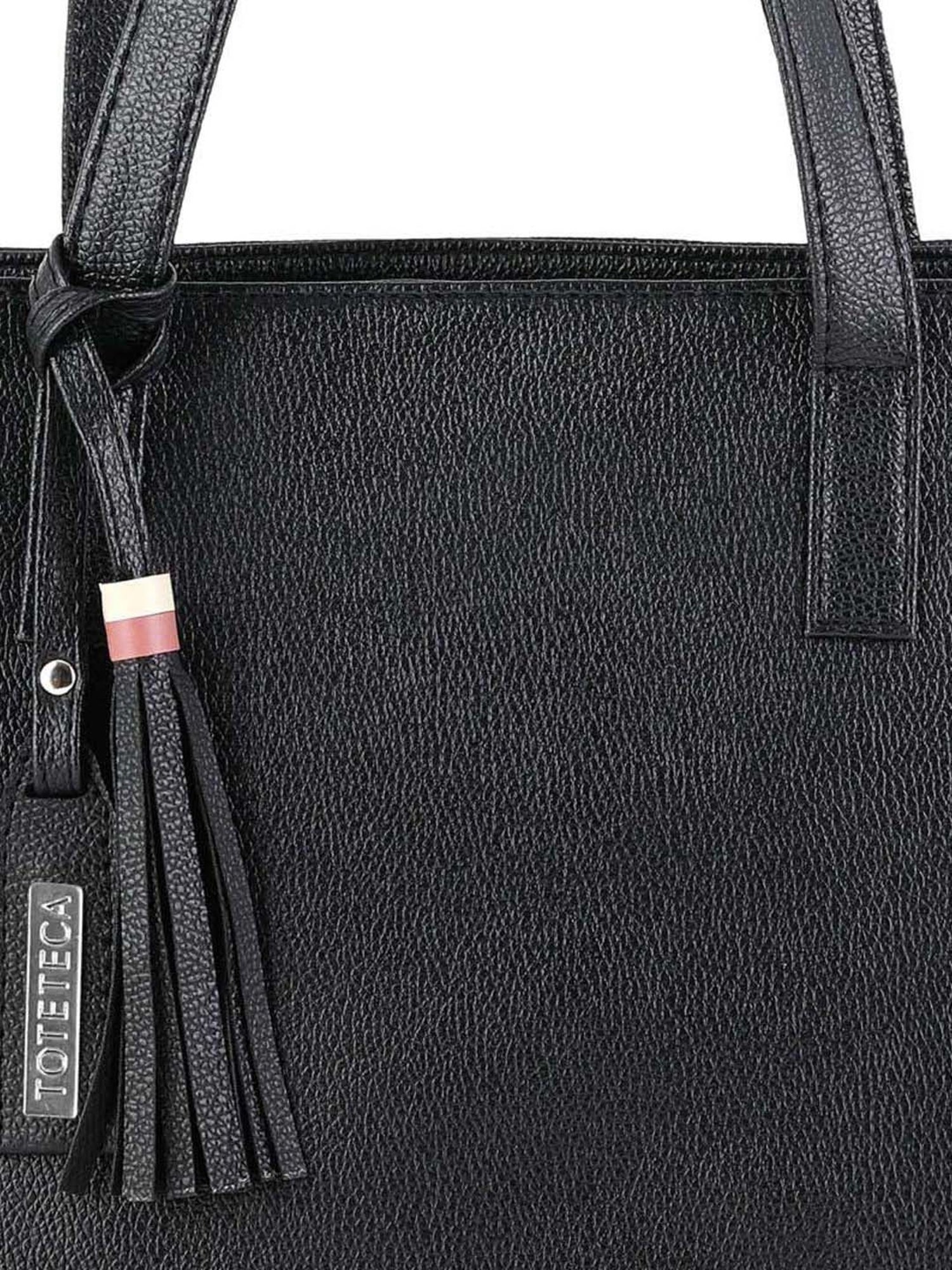 Toteteca Black Solid Medium Tote Handbag