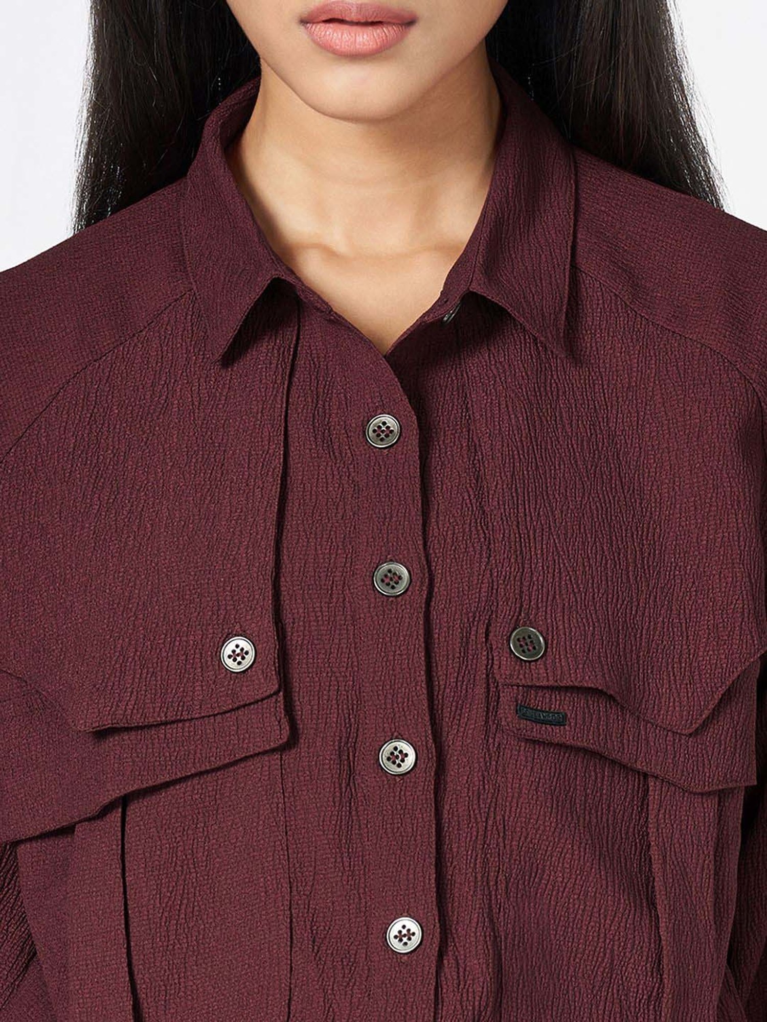 SF Jeans by Pantaloons Red Plain Shirt