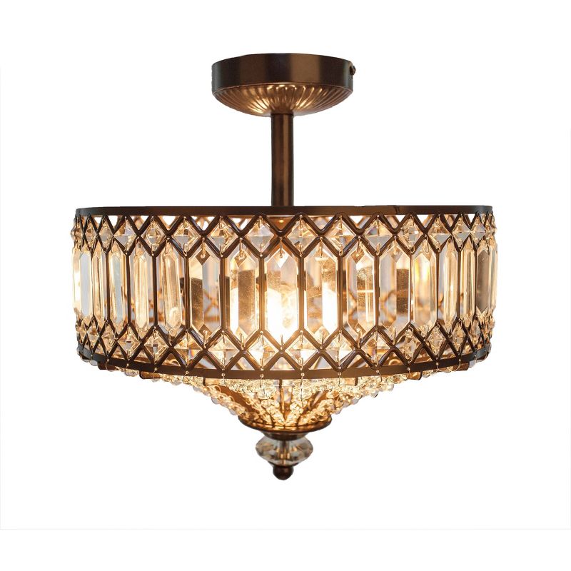 15.25" Glass and Metal Tiered Jeweled Semi Flush Mount Ceiling Light - River of Goods