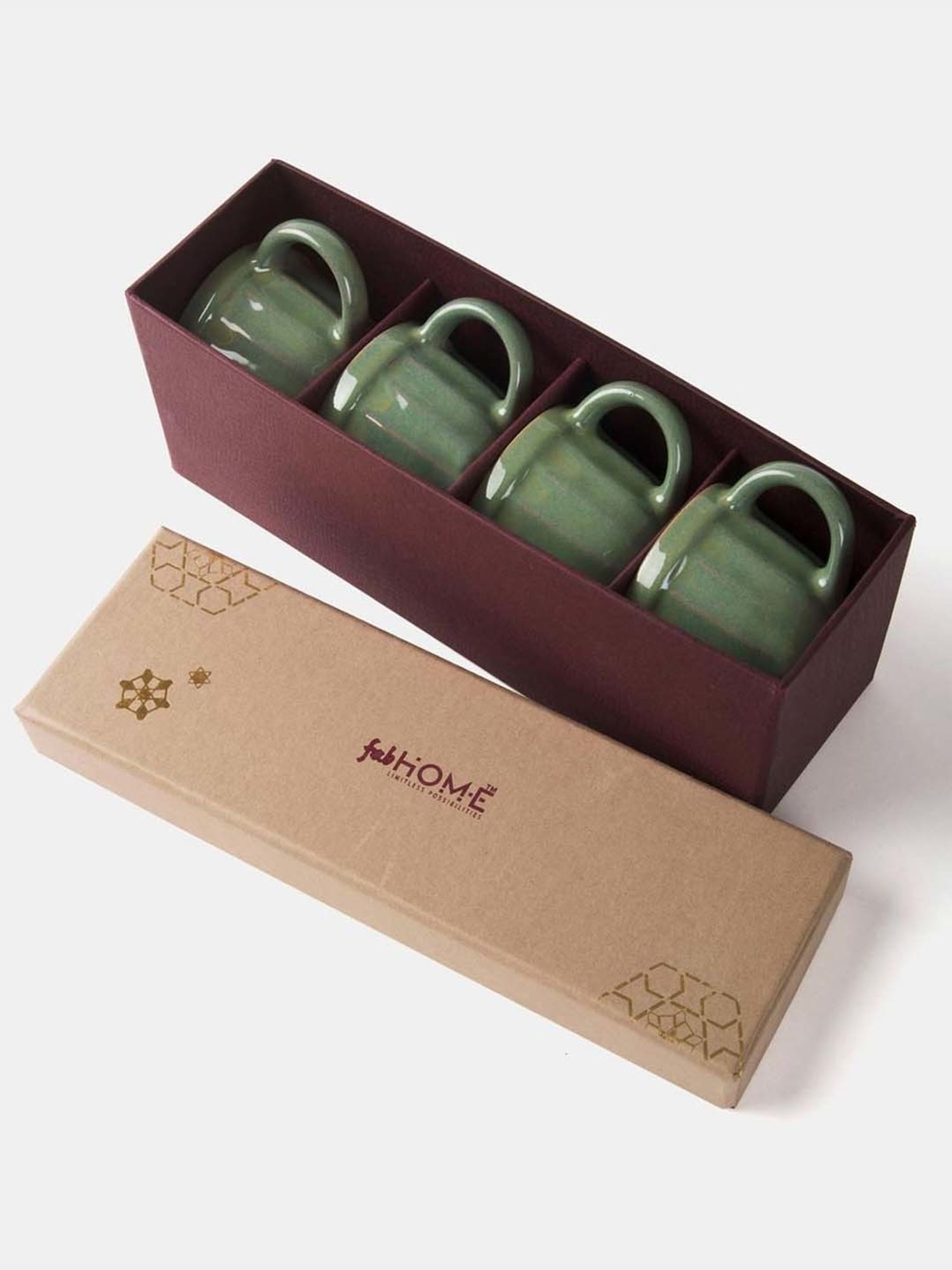 Fabindia Home Tarinika Green Ceramic Cups (120ml) - Set of 4