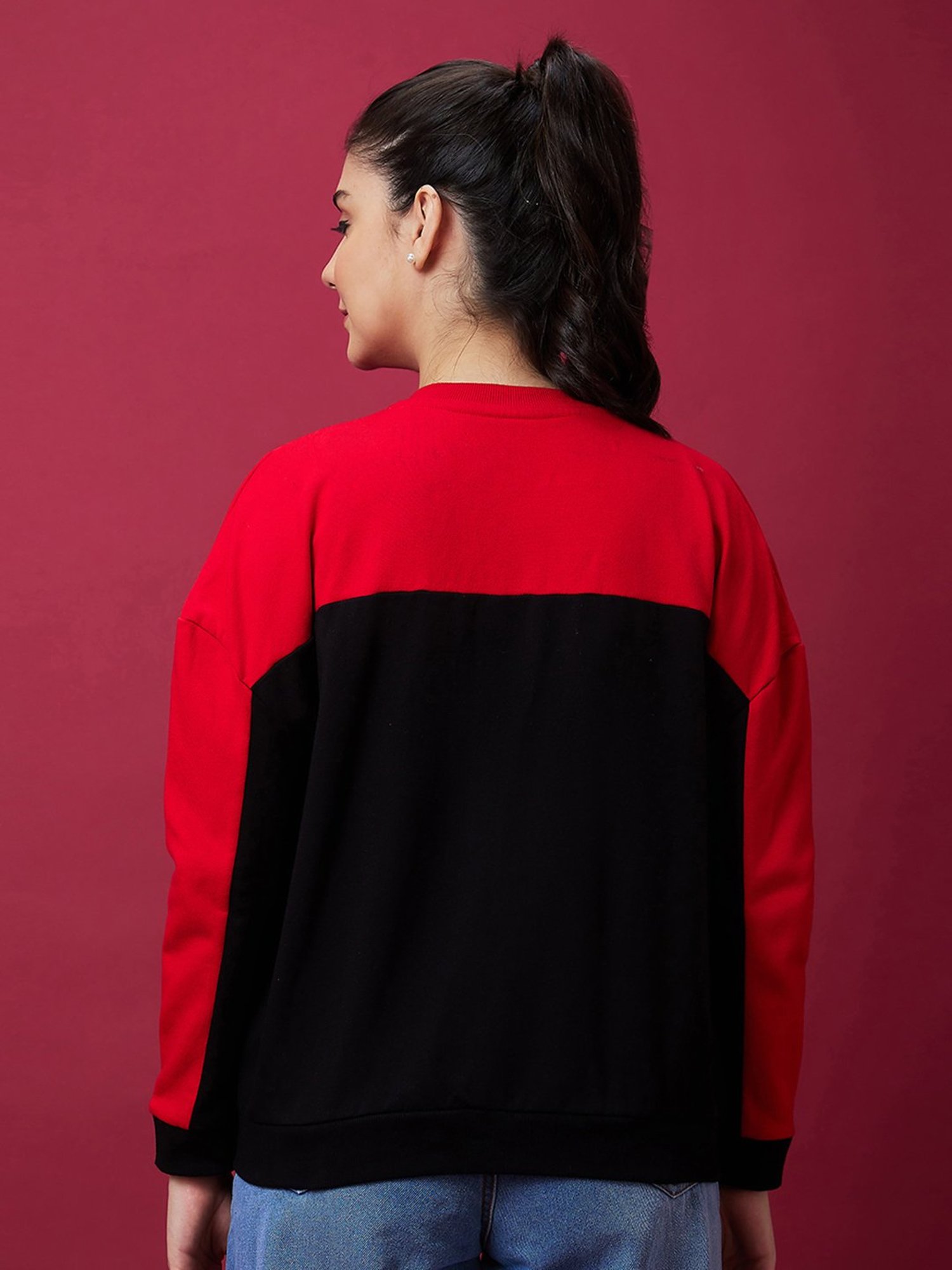 Globus Black & Red Cotton Color-block Sweatshirt