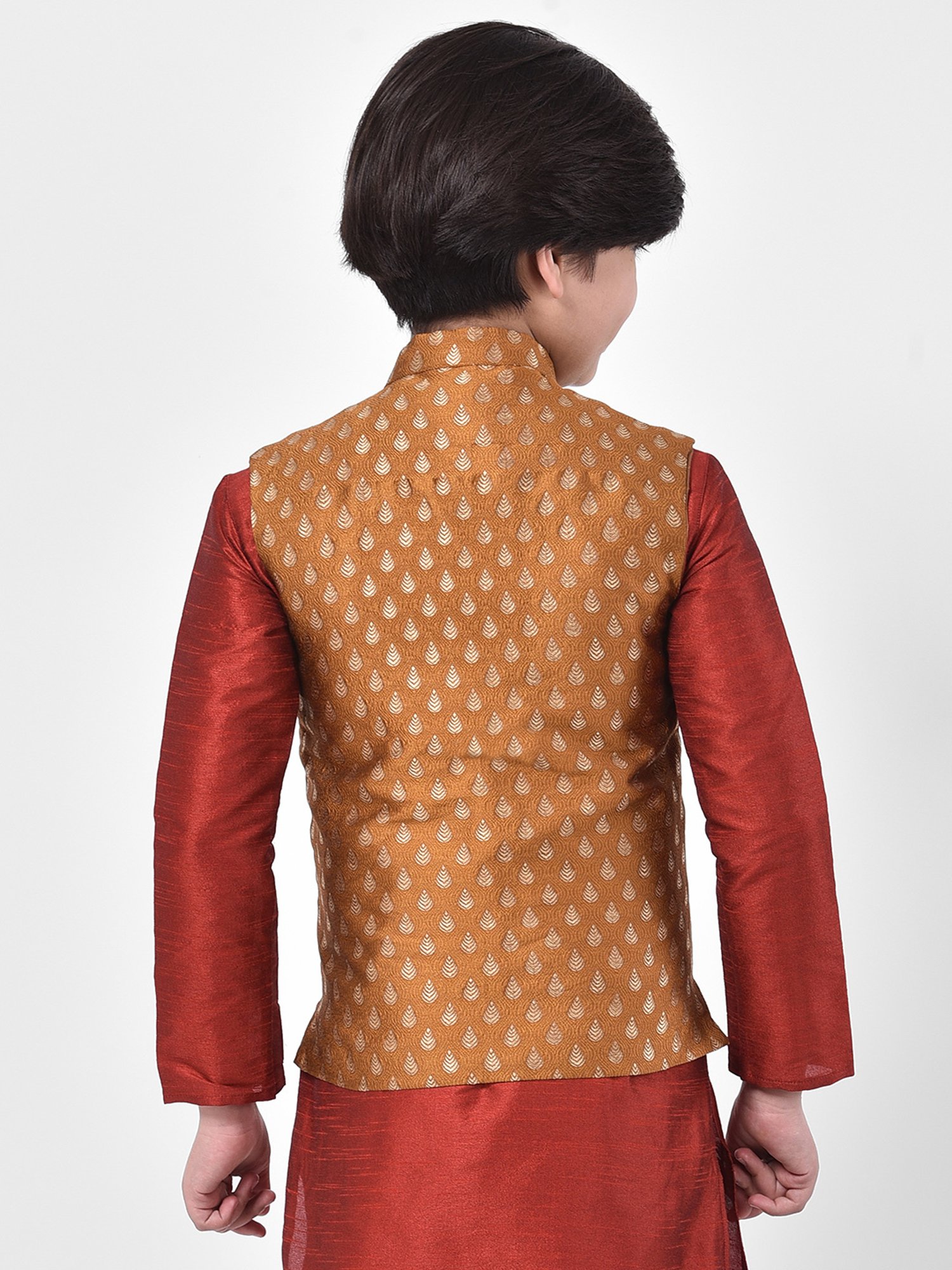 Deyann Kids Brown Embroidered Nehru Jacket