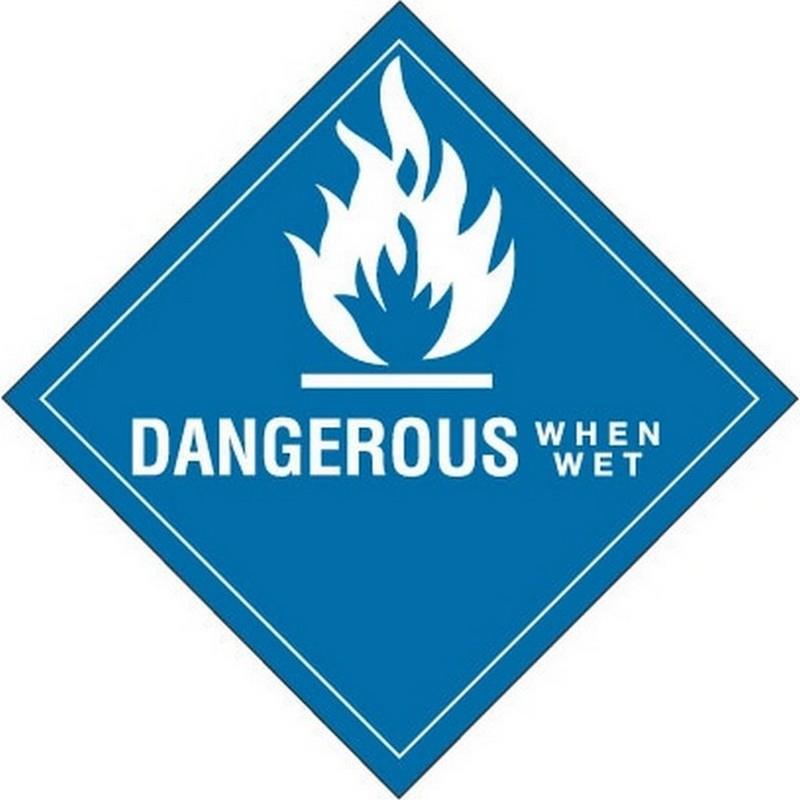 4" x 4" Dangerous When Wet D.O.T. Class 4 Hazard Labels (500 per Roll)