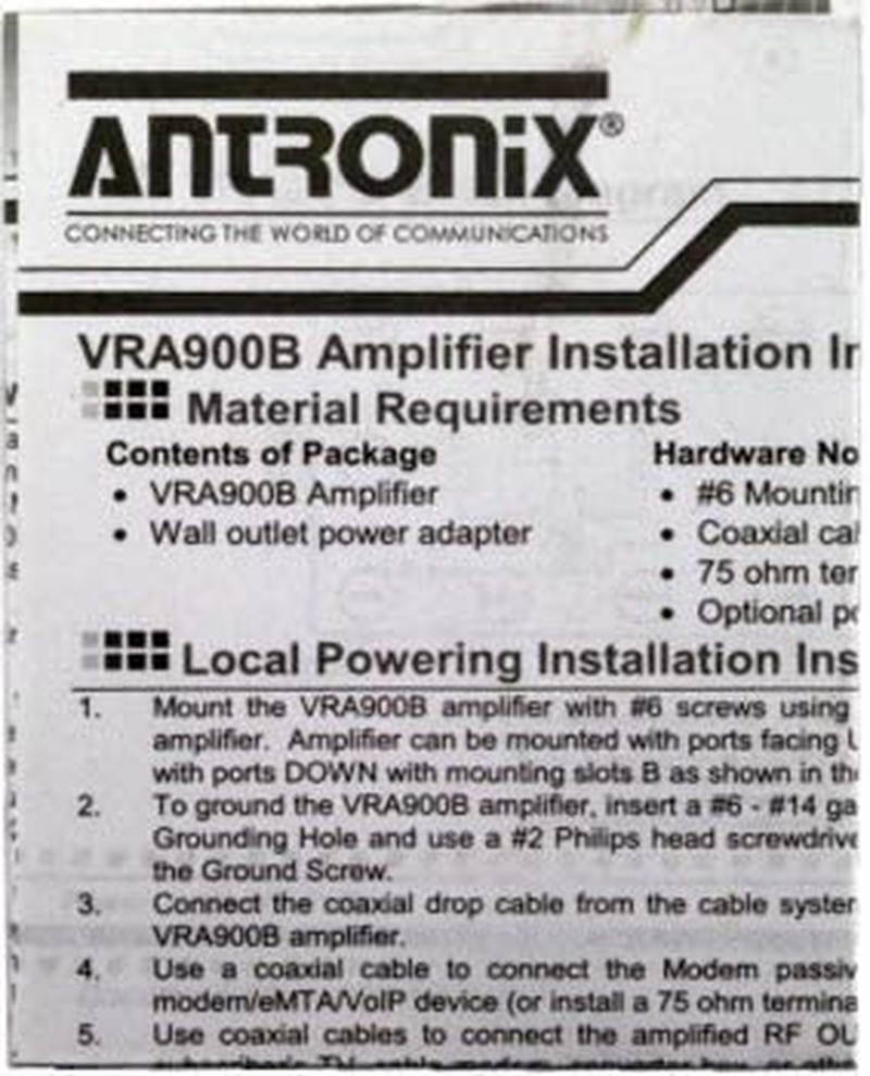 9 Port Bi-Directional Cable TV Splitter Signal Booster/Amplifier with Active Return Zero Signal Loss VoIP Telephone Bypass Port and F59 Terminators Antronix VR900B/AC