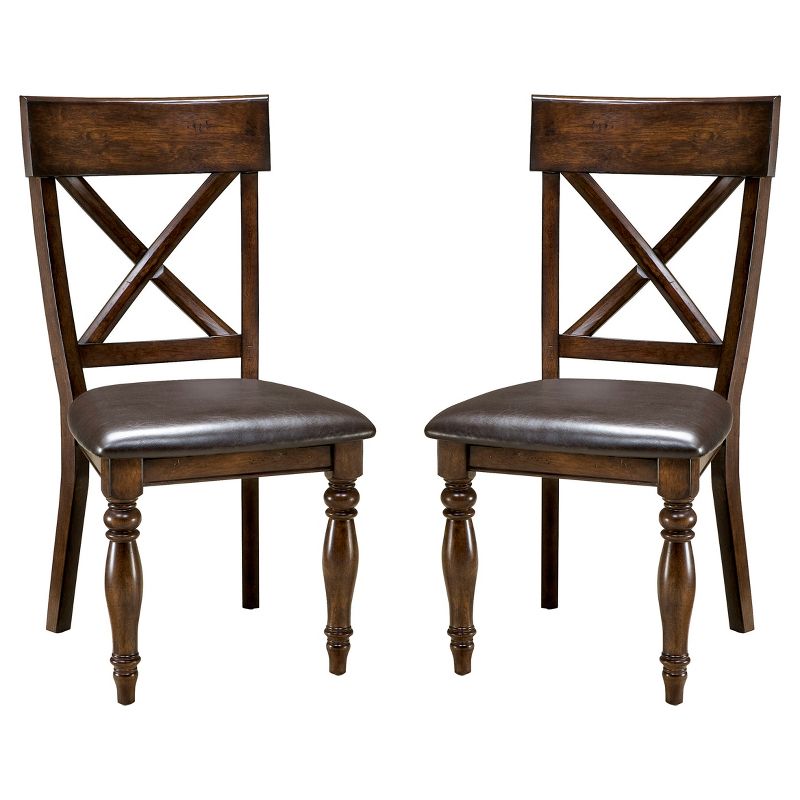 Set of 2 Kingston X Back Side Chair with Faux Leather Seat Dark Raisin Finish - Intercon