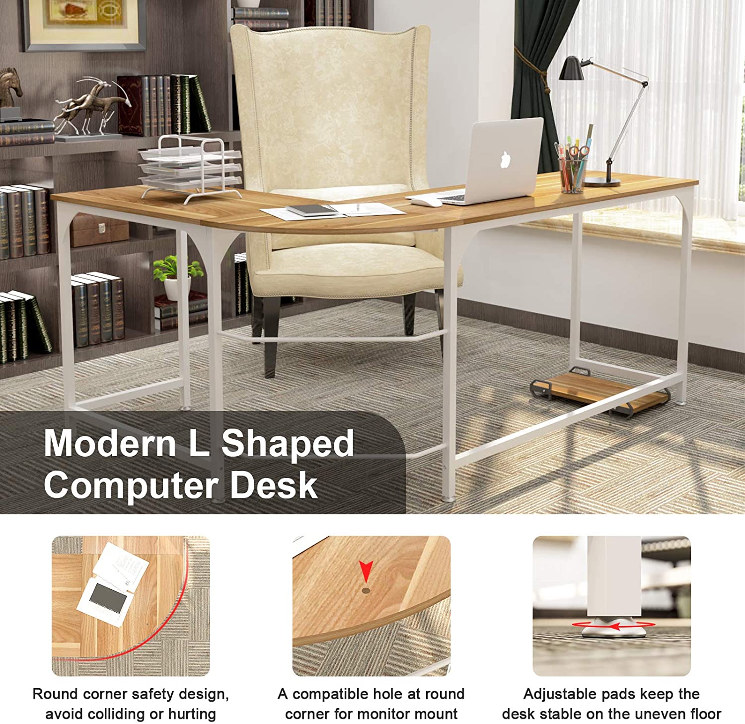 L Shaped Desk Corner Gaming Computer Desks for Home Office PC Workstation Table,Walnut