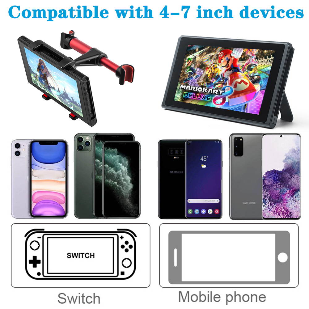 Multifunctional car bracket, car seat headrest mounting bracket can rotate 360 degrees, suitable for Nintendo Switch, iPad, Samsung Galaxy and other smart phones and host tablets