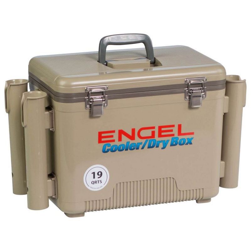 Engel 19 Quart Fishing Rod Holder Attachment Insulated Dry Box Cooler, Tan