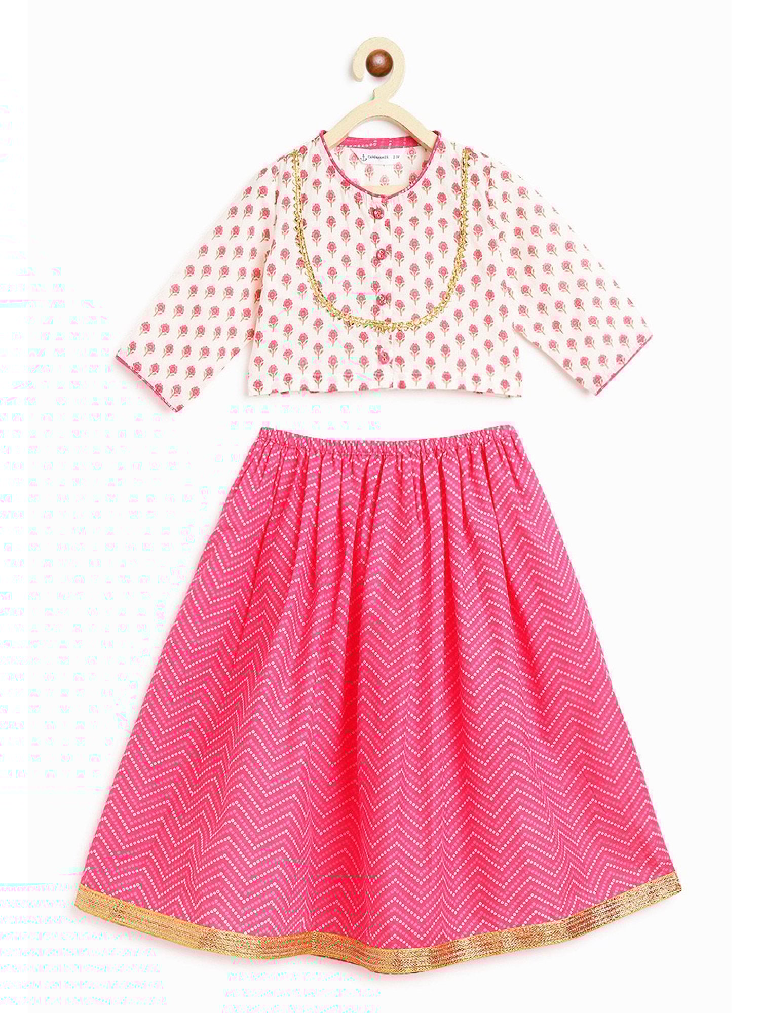 Campana Kids Pink Floral Print Lehenga with Choli