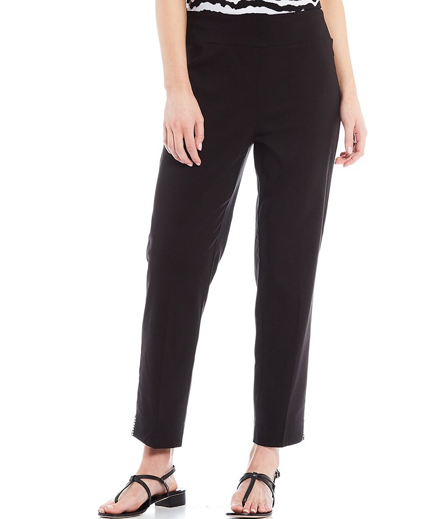 Allison Daley Petite Size Tech Stretch Embellished Hem Detail Pull-On Ankle Pants