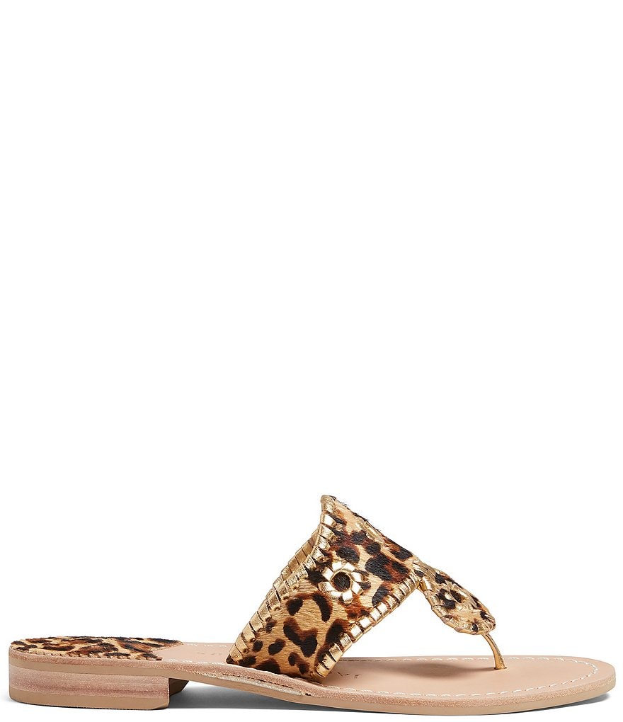 Jack Rogers Jacks Leopard Print Calf Hair Thong Sandals
