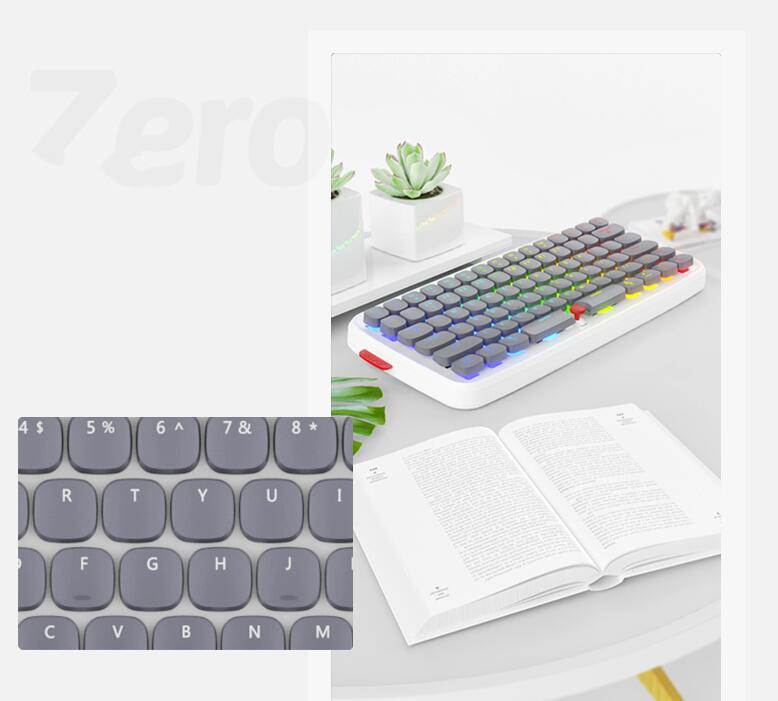 Ajazz-Zero  Ergonomic Design,Cool Exterior Bluetooth Wireless and Type-c- USB Wired Dual Mode Connectivity, 79keys  Mechanical RGB Backlit Keyboard For Office And Game - Pink(Box Black Switch)