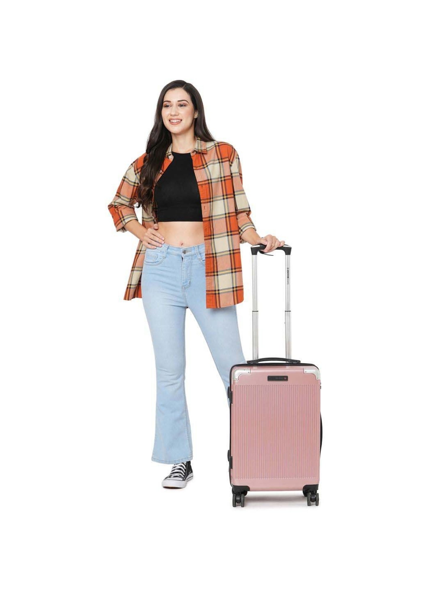 Swiss Brand Geneve Rose Gold Carry-On 4 Wheel Small Hard Trolley 53cm