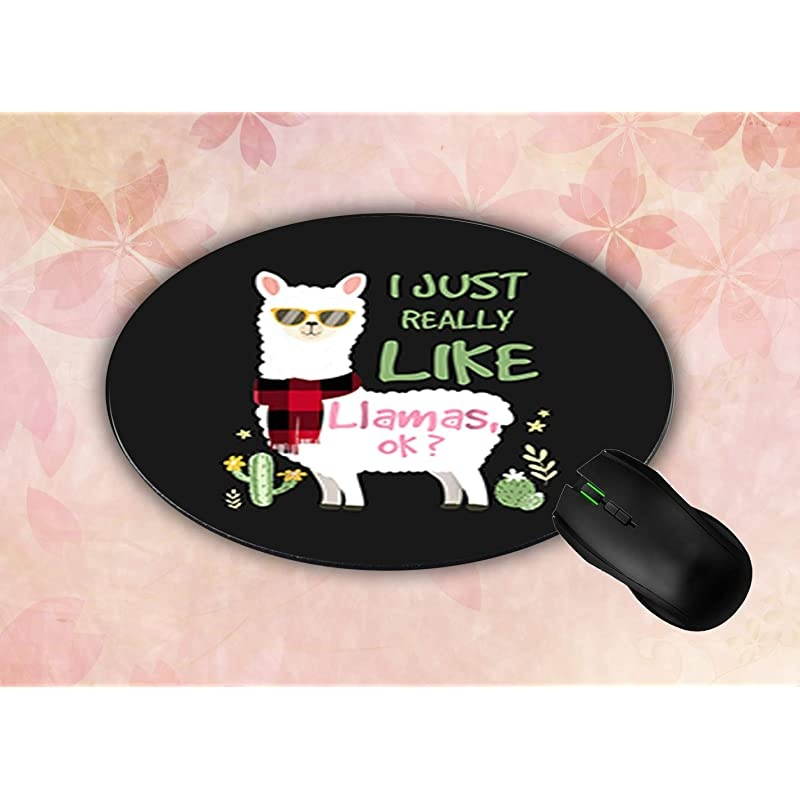 Customized Round Office Mouse Pad NonSlip Rubber Mouse Pads Cute Mat I Just Really Like Llama Ok Plaid Scarf Christmas