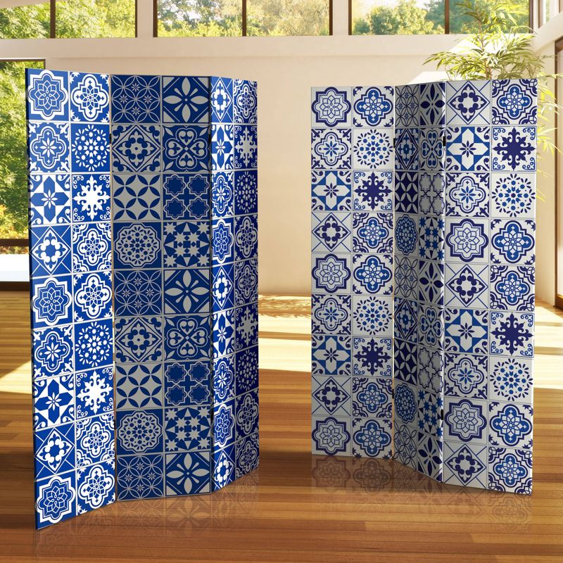 6" Double Sided Tile Canvas Room Divider Blue - Oriental Furniture