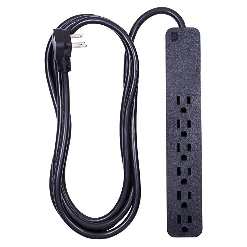 Power Strip Sur Protector, 6 Outlets, Flat Plug, Extra Long Power Cord, 8ft, Wall Mount, Black, 37052