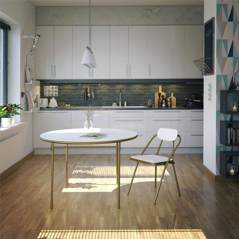 Cosco 44" Stylaire Round Vinyl Top Folding Table White/Gold