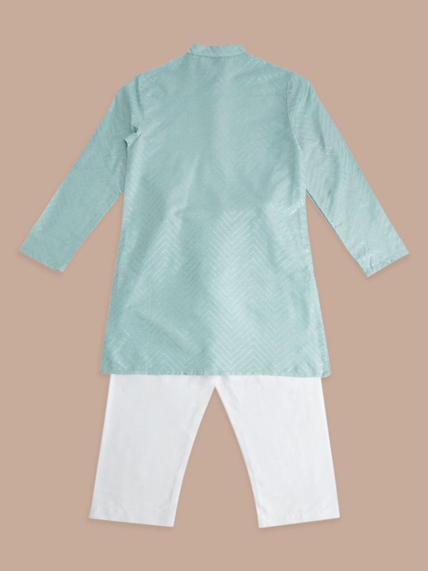 Indus Route by Pantaloons Kids Blue & White Embroidered Full Sleeves Kurta Set