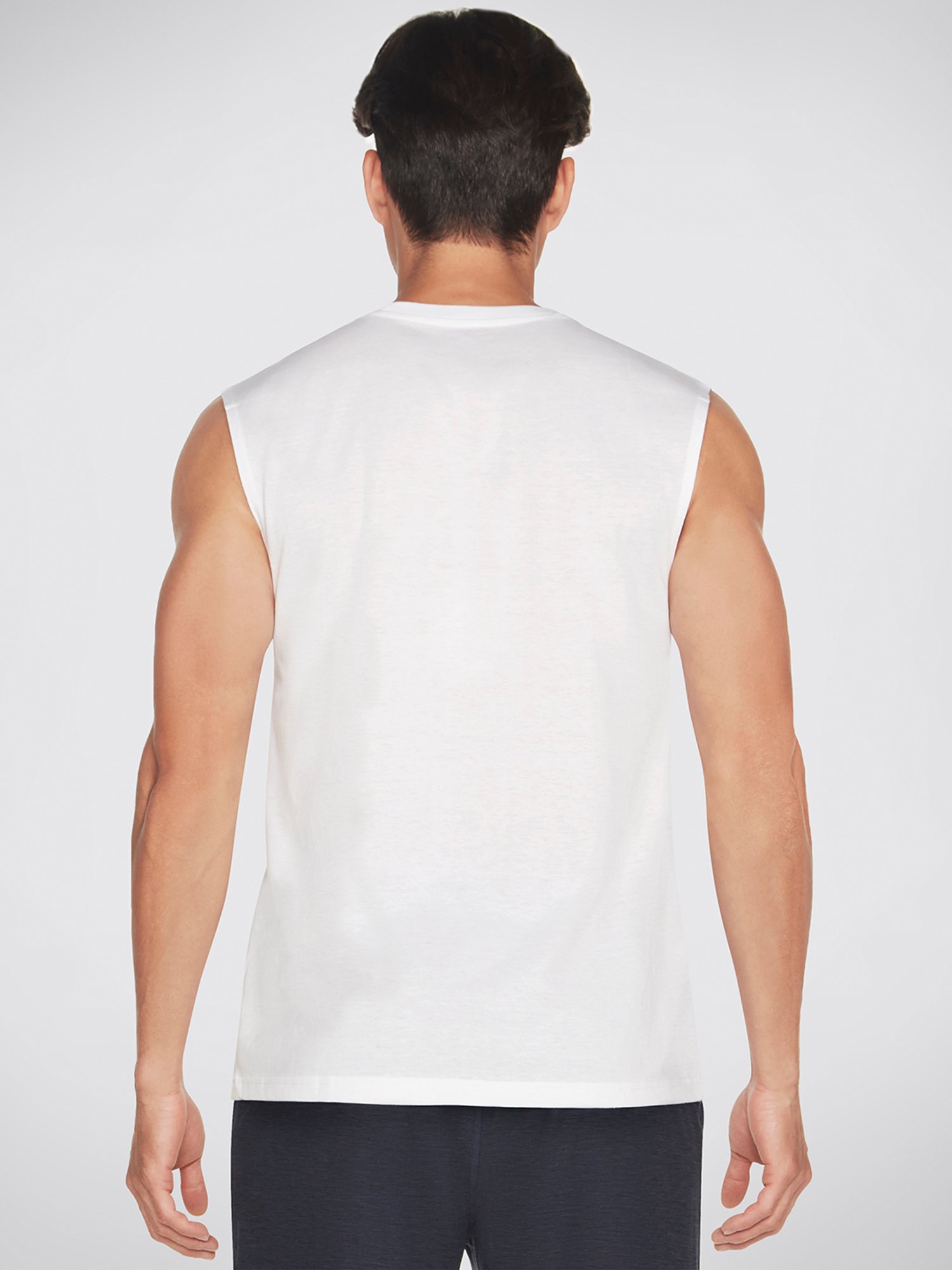Skechers White Relaxed Fit Printed Sleeveless Crew T-Shirt