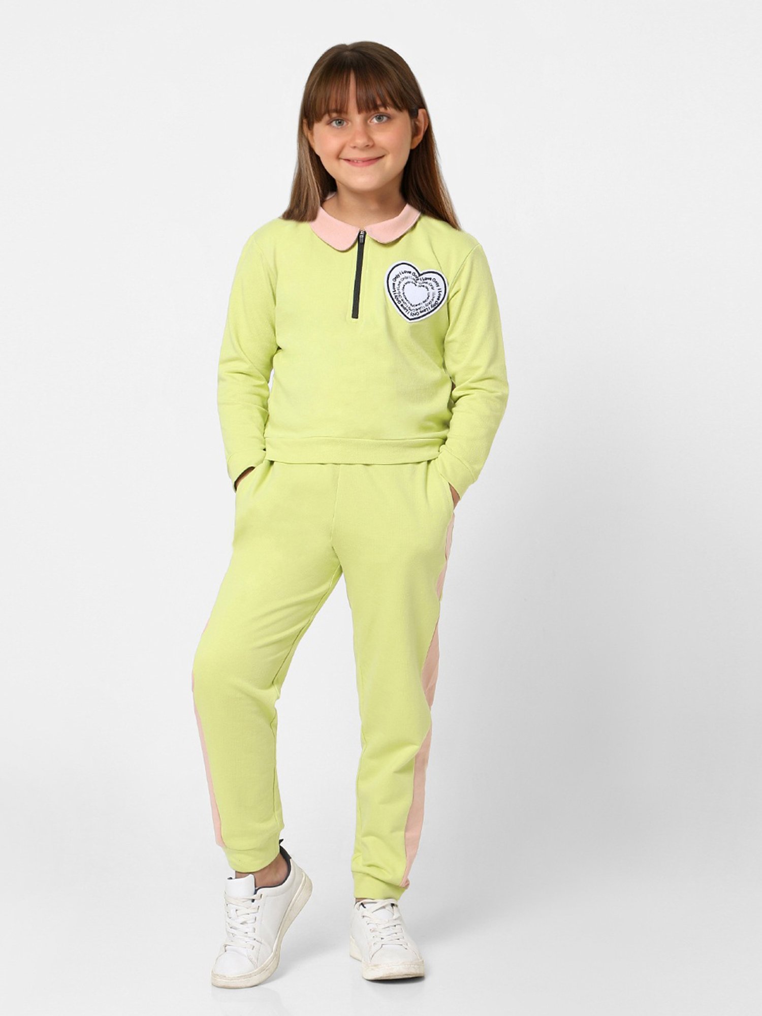 KIDS ONLY Celery Green & Pink Cotton Applique Full Sleeves Sweatshirt