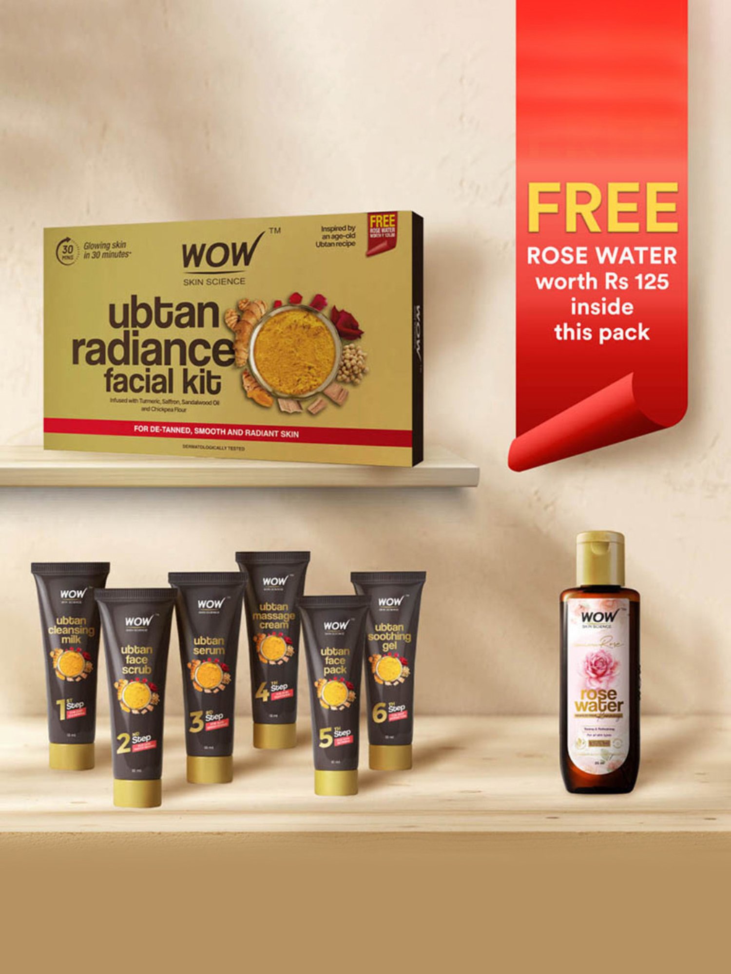 Wow Skin Science Ubtan Radiance Facial Kit with Rose Water