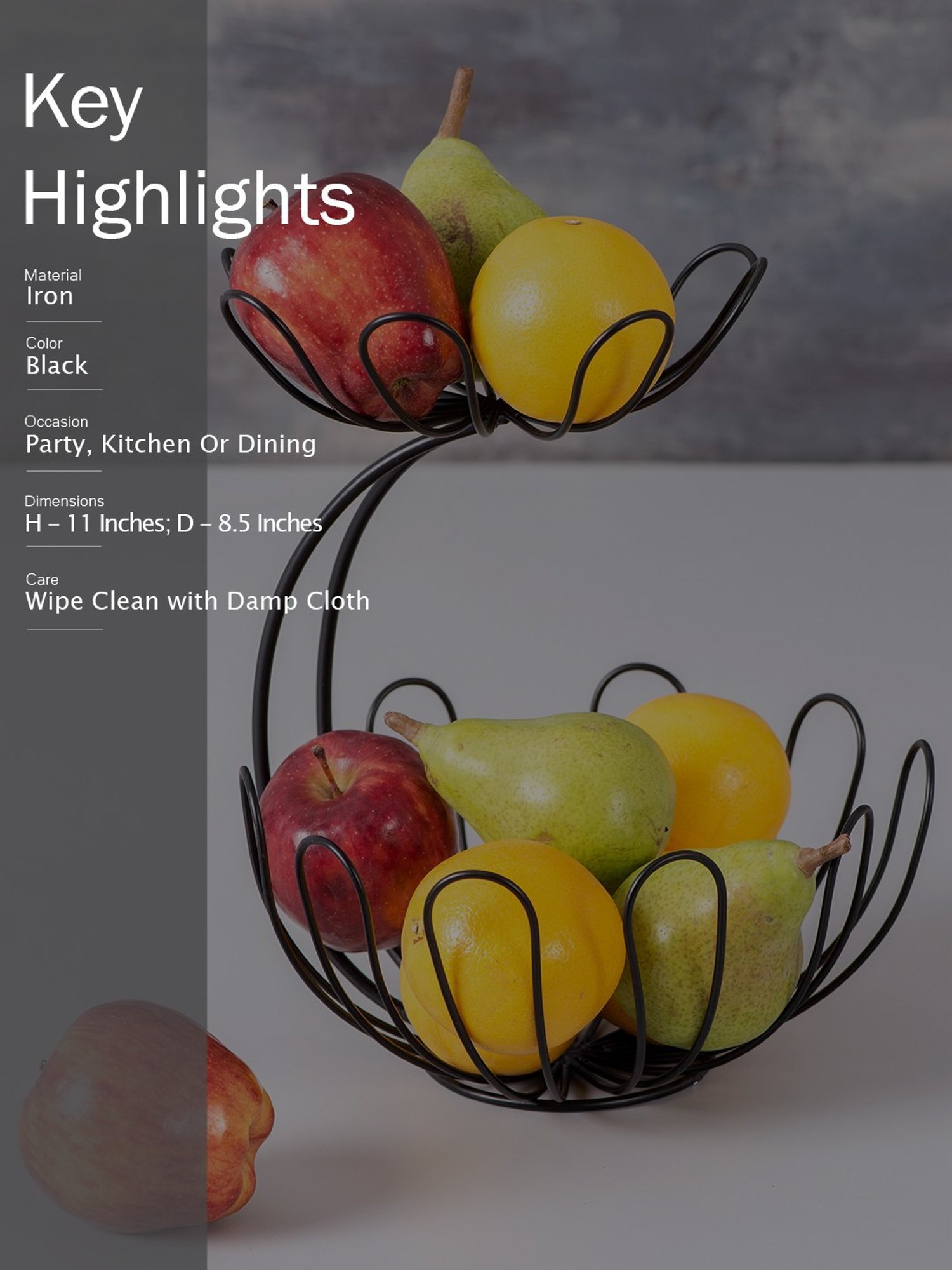 Nestroots Solid Black Iron 2 Tier Round Net Fruit Baskets