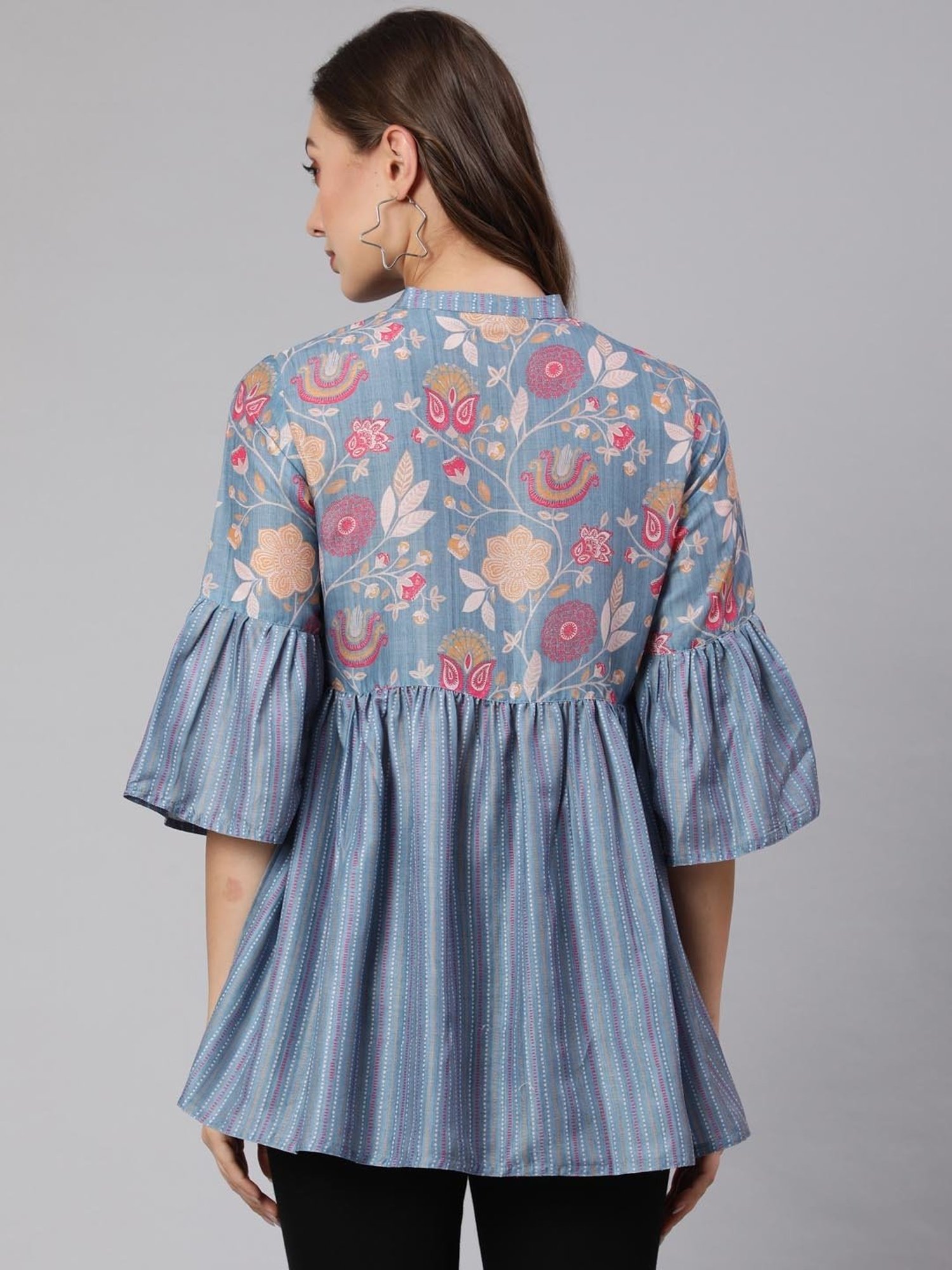 Jaipur Kurti Grey Floral Peplum Top