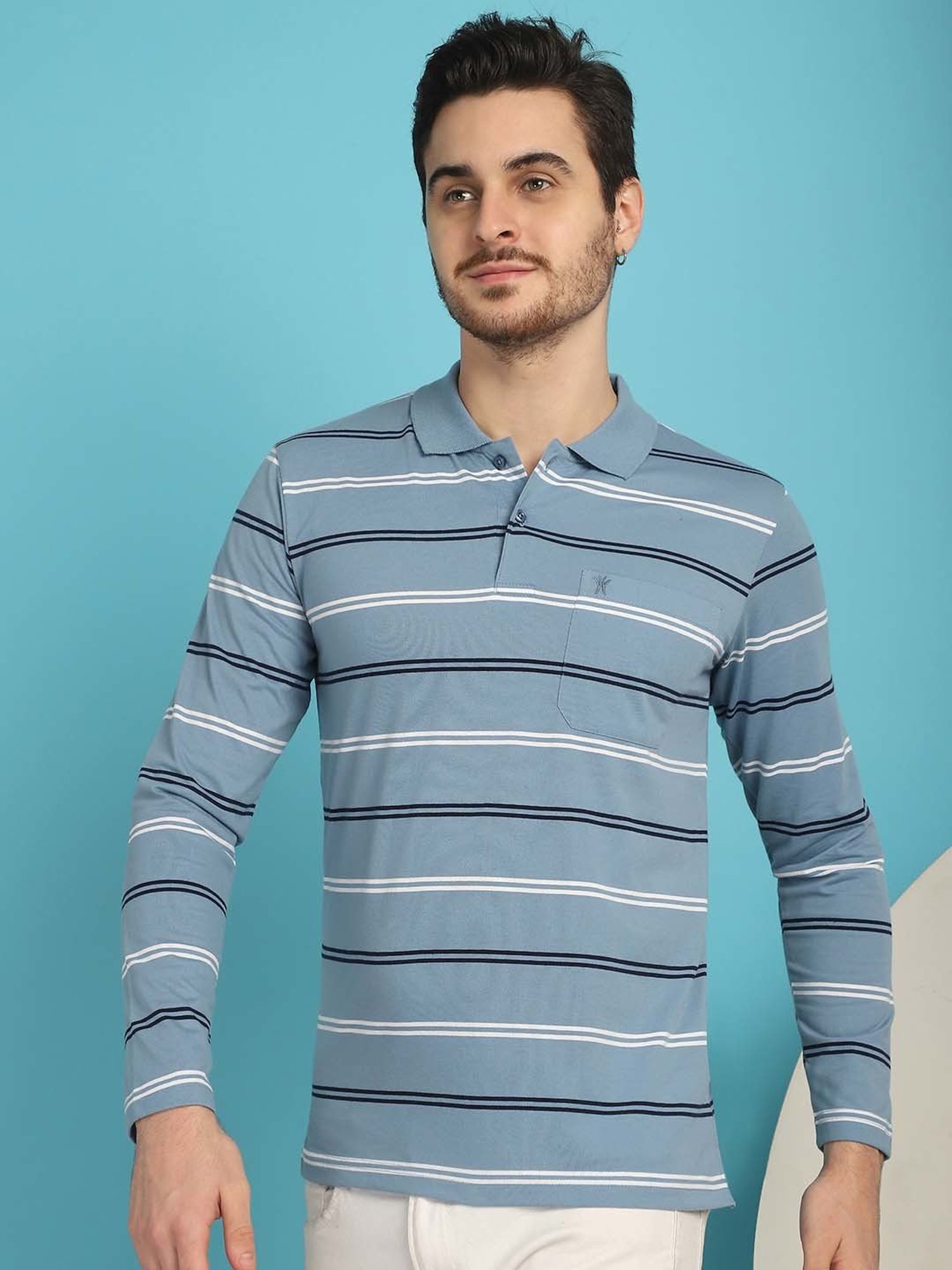 Venitian- Forbidden Clothing Light Blue Regular Fit Striped Polo T-Shirt