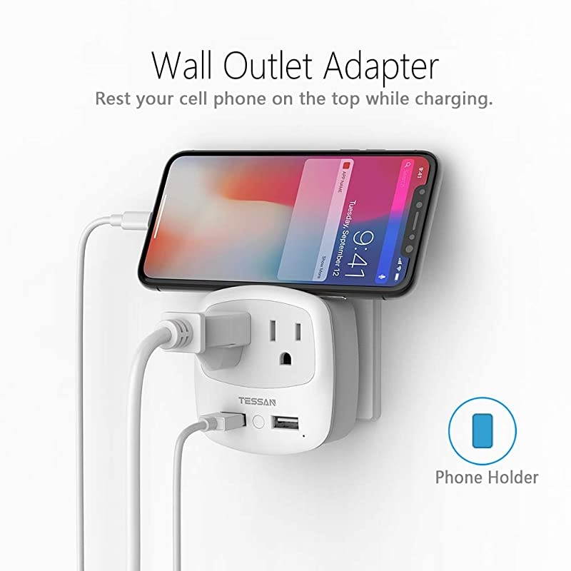 Germany France Travel Power Adapter Schuko Plug with 2 USB Ports 2 American Outlets Outlet Adaptor for USA to Europe EU Spain Iceland RussiaType EF