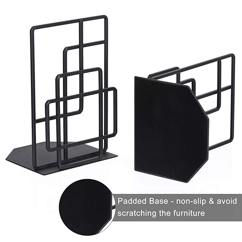 Book Ends Heavy Duty, Decorative Black Bookends for Shelves, Window Lattice Design