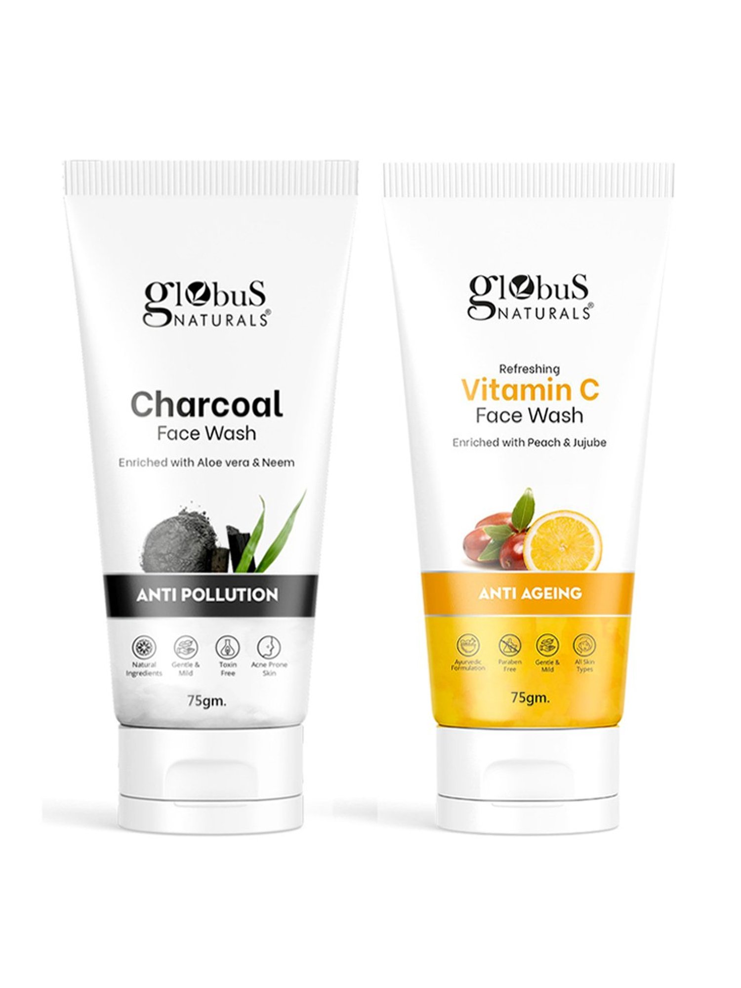 Globus Naturals Charcoal & Refreshing Vitamin C Face Wash Combo