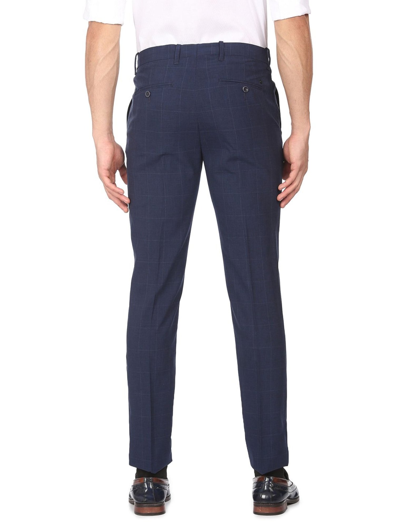 Arrow Blue Regular Fit Checks Flat front trousers