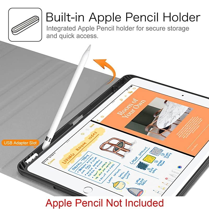 Keyboard Case for New iPad 8th Gen 2020 7th Generation 2019 102 Inch Soft TPU Back Stand Cover with Pencil Holder Magnetically Detachable Wireless Bluetooth Keyboard Dont Touch