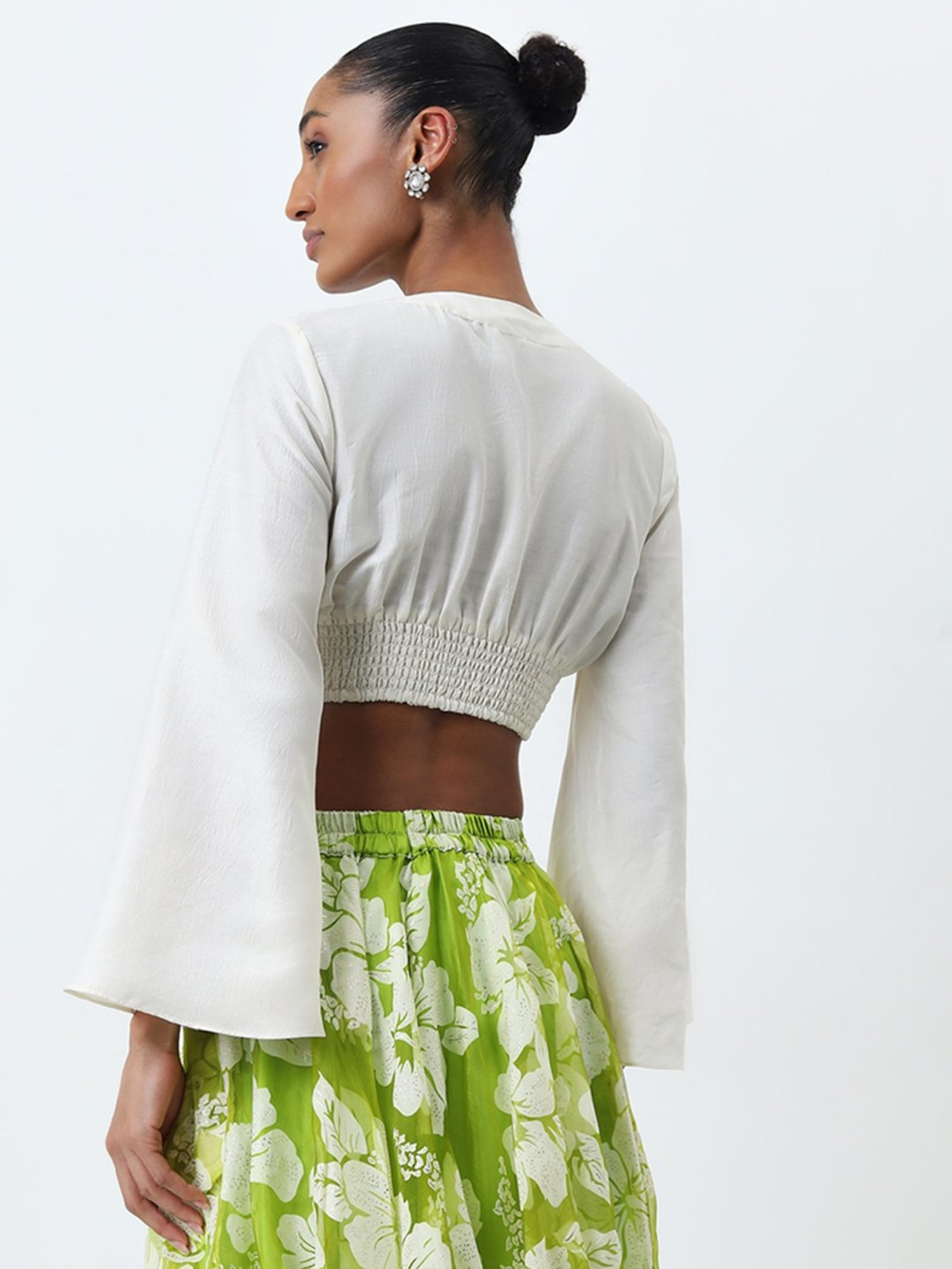 Vark by Westside Off-White Floral Embroidered Crop Blouse