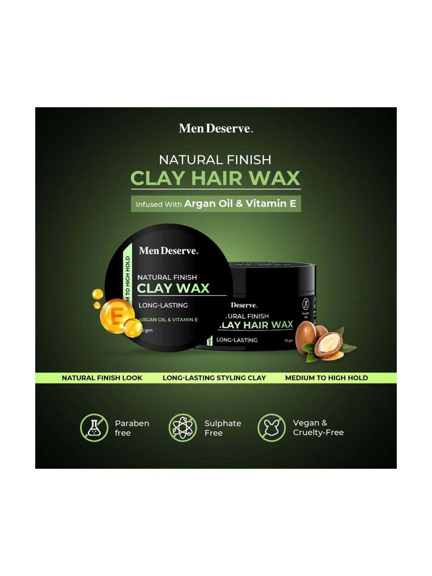 Men Deserve Natural Finish Hair Clay Wax - 75 gm