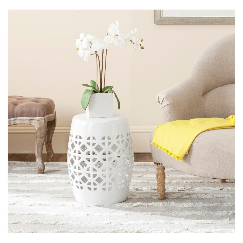 White Circle Lattice Garden Stool - White - Safavieh