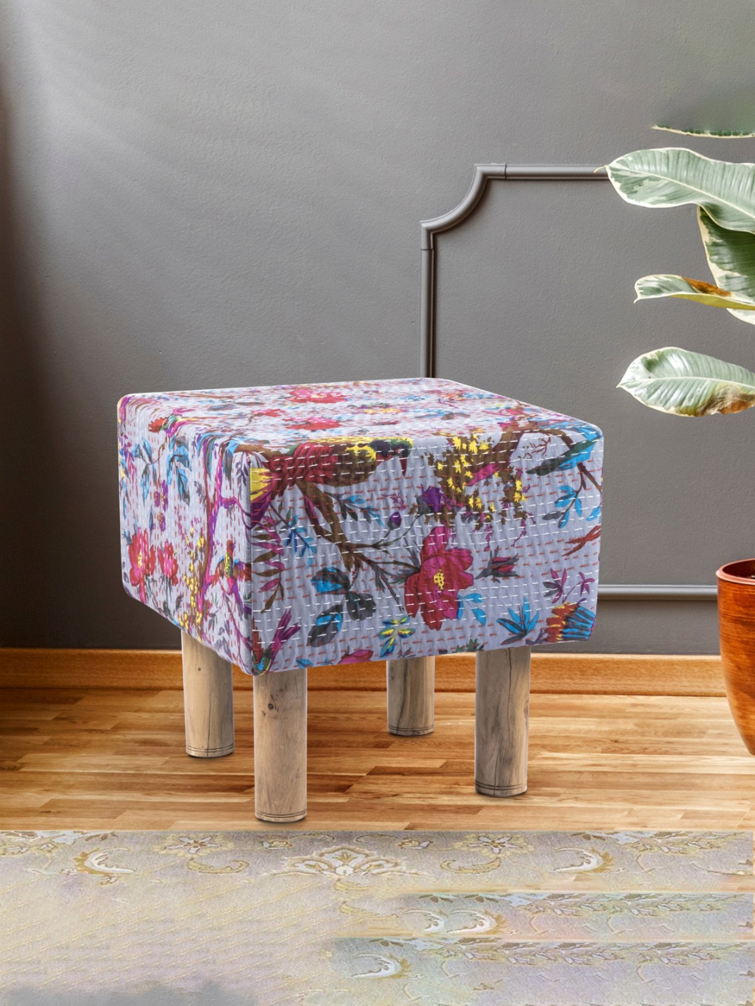 Ikiriya Verona Printed Brown & Blue Wood Stool