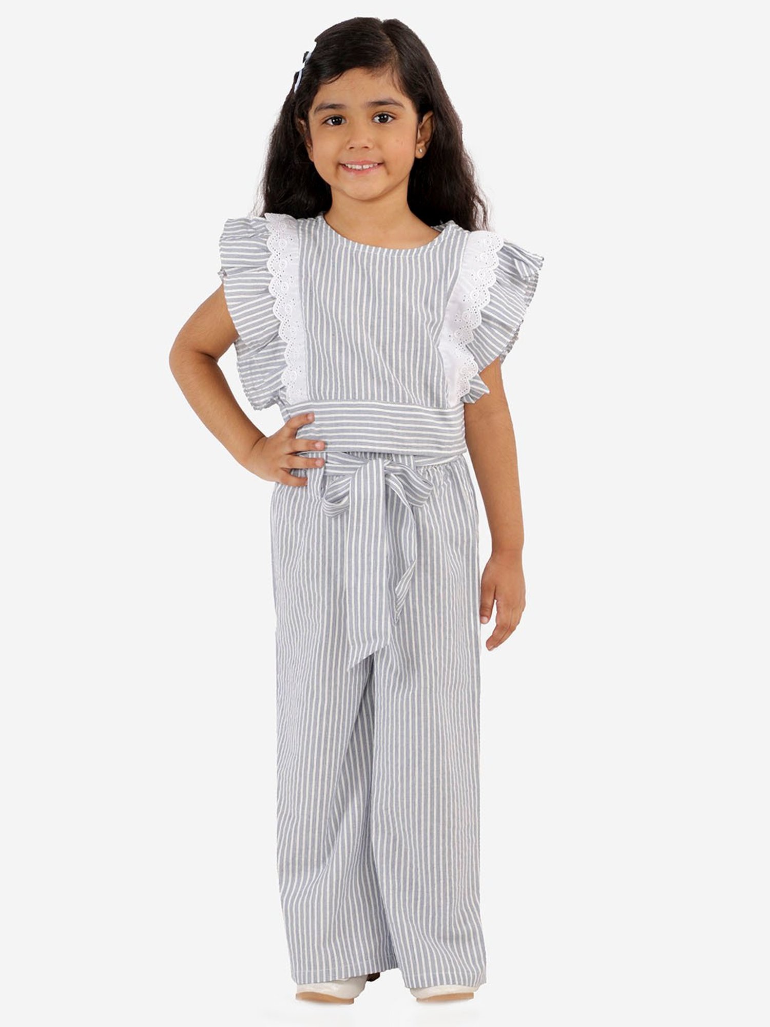 Lil Drama Kids Light Blue & White Striped Top with Plazzos