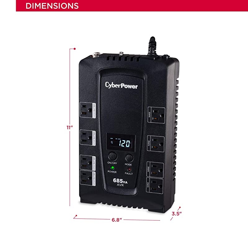 CP685AVRLCD Intelligent LCD UPS System 685VA390W 8 Outlets AVR Compact