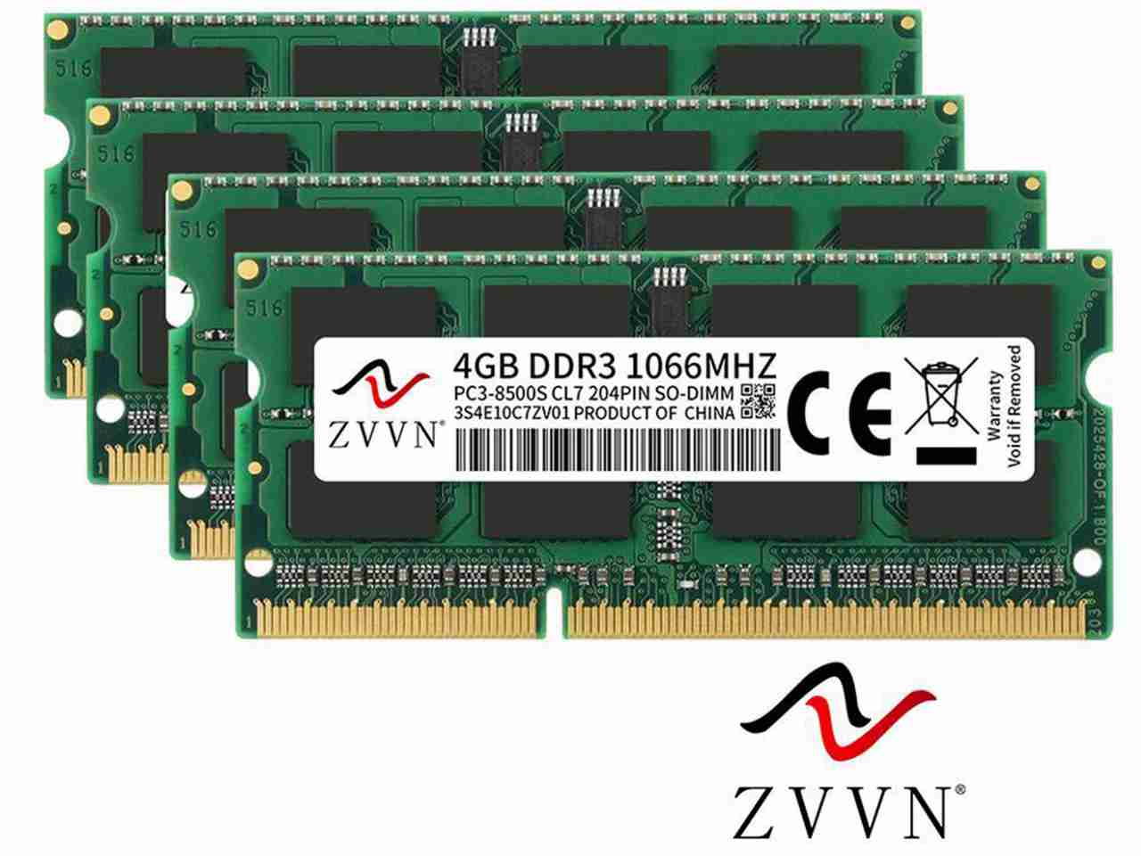 ZVVN 16GB Kit (4x 4GB) 204-Pin DDR3 SO-DIMM DDR3 1066 (PC3 8500) Laptop Notebook Memory Model 3S4E10C7ZV04