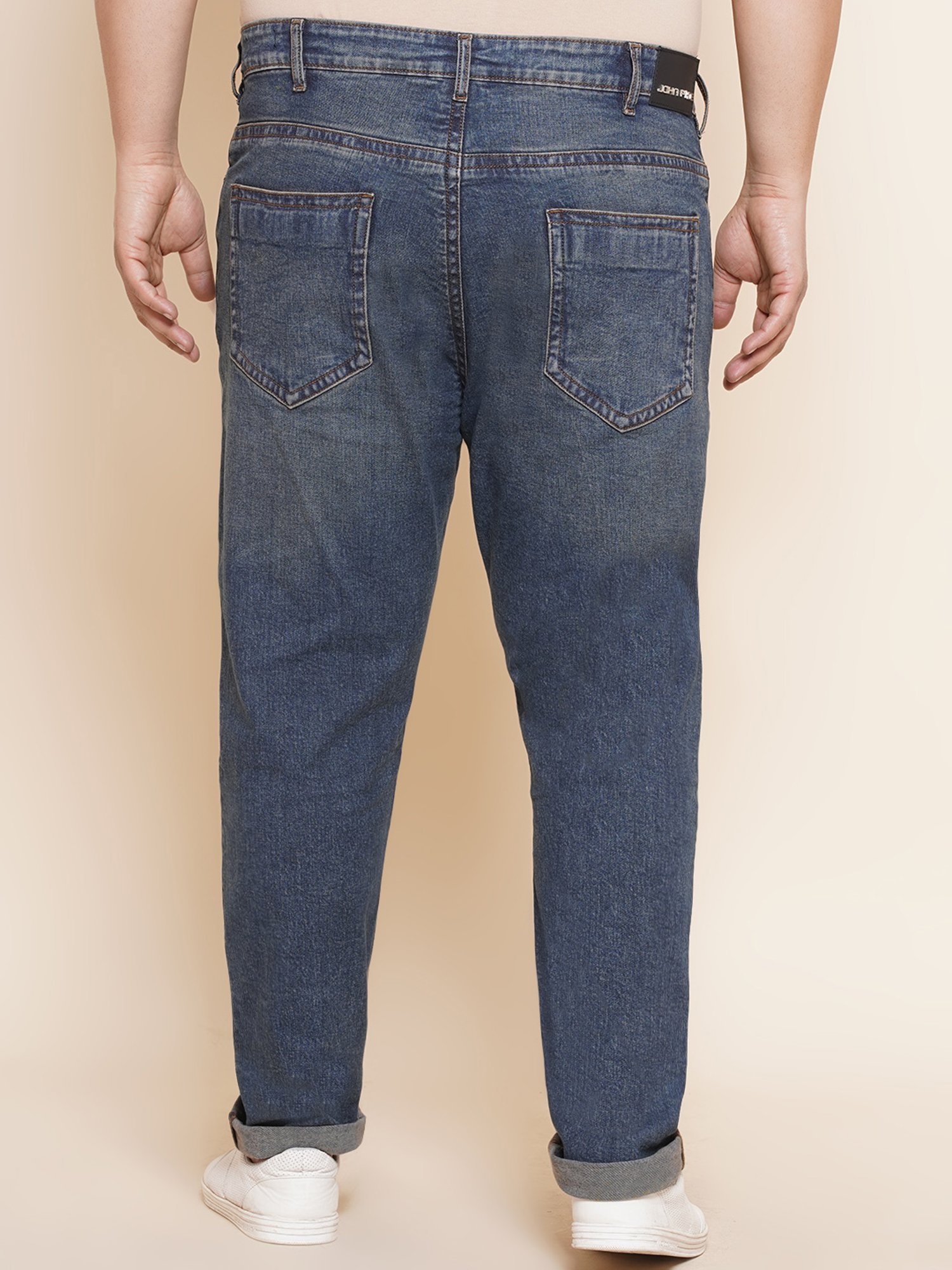 John Pride Blue Regular Fit Lightly Washed Plus Size Jeans