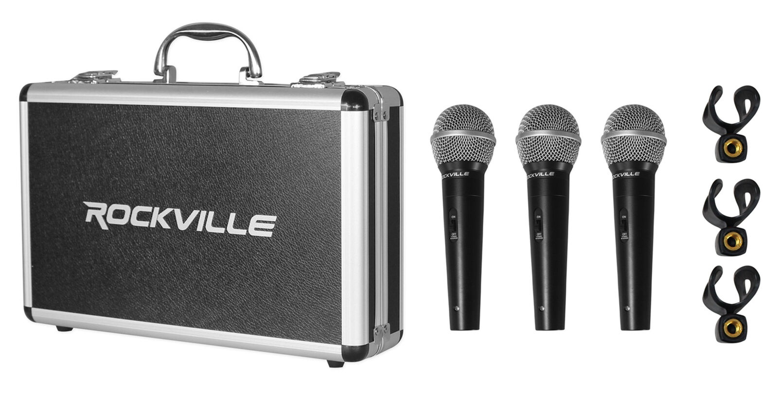 RMC-3PK 3 Pack Metal Wired Vocal/Instrument/DJ Microphones+Metal Case