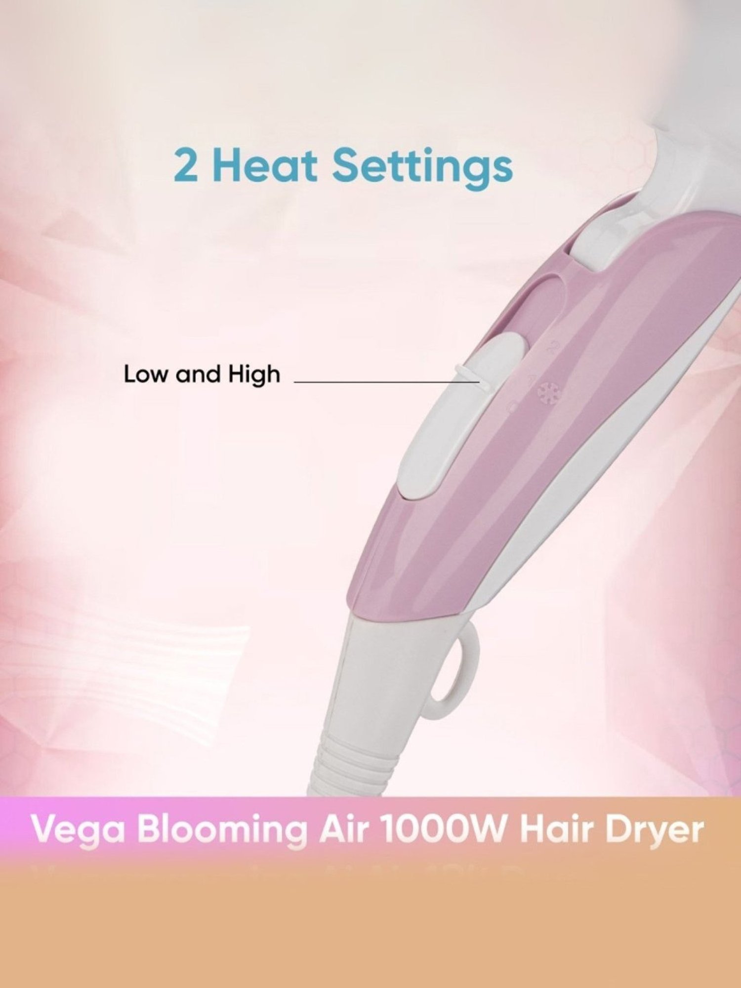 Vega Blooming Air Foldable 1000 Watts Hair Dryer With Heat & Cool Setting (VHDH-05, Color May Vary)