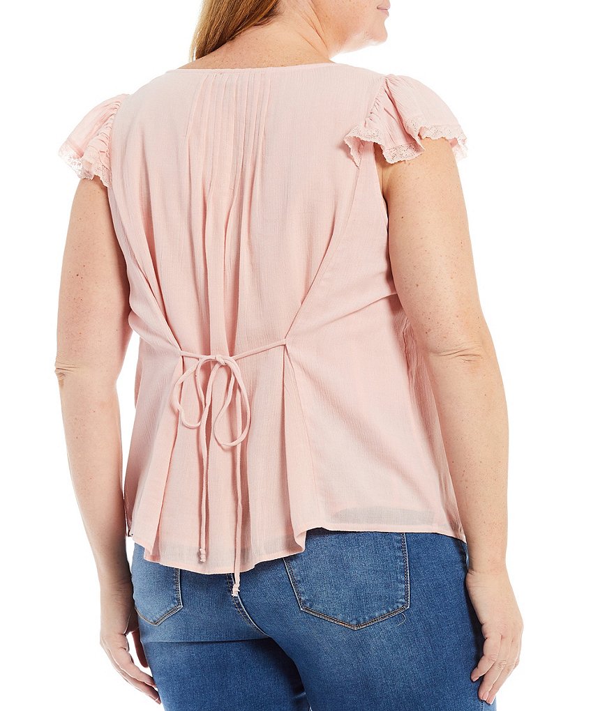 Jessica Simpson Plus Size Allan Square Neck Ruffle Cap Sleeve Pintuck Detail Top